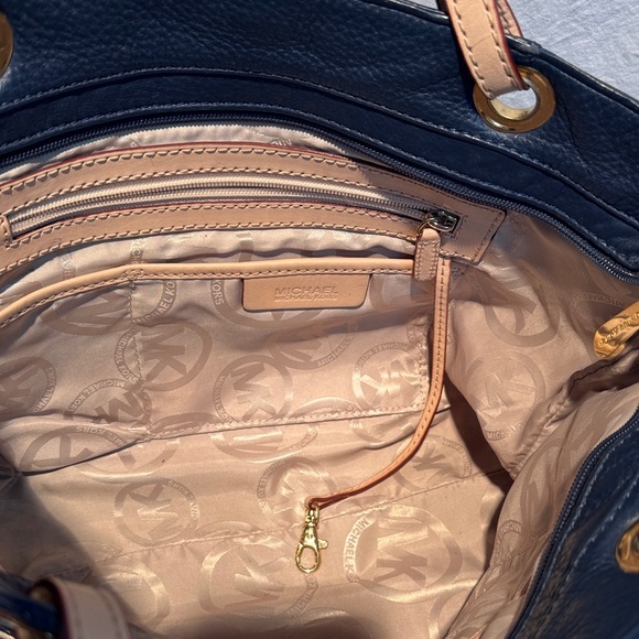Michael Kors Dark Blue Tote with Tan Straps - Picture 8 of 13